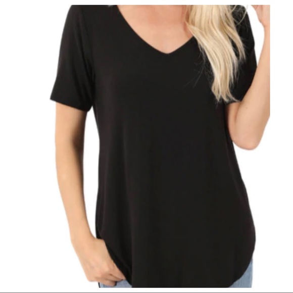 Jessica soft knit tee featuring a v-neckline, short sleeves, a front pocket - Picture 2 of 6